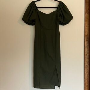 NWT Mi Ami Elegant Dar Green Puff Sleeve Romantic Dress Small